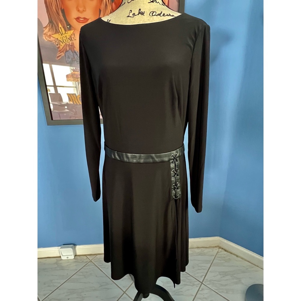 BOGO Ralph Lauren Black Slinky Dress with Faux Leather waist detail 8